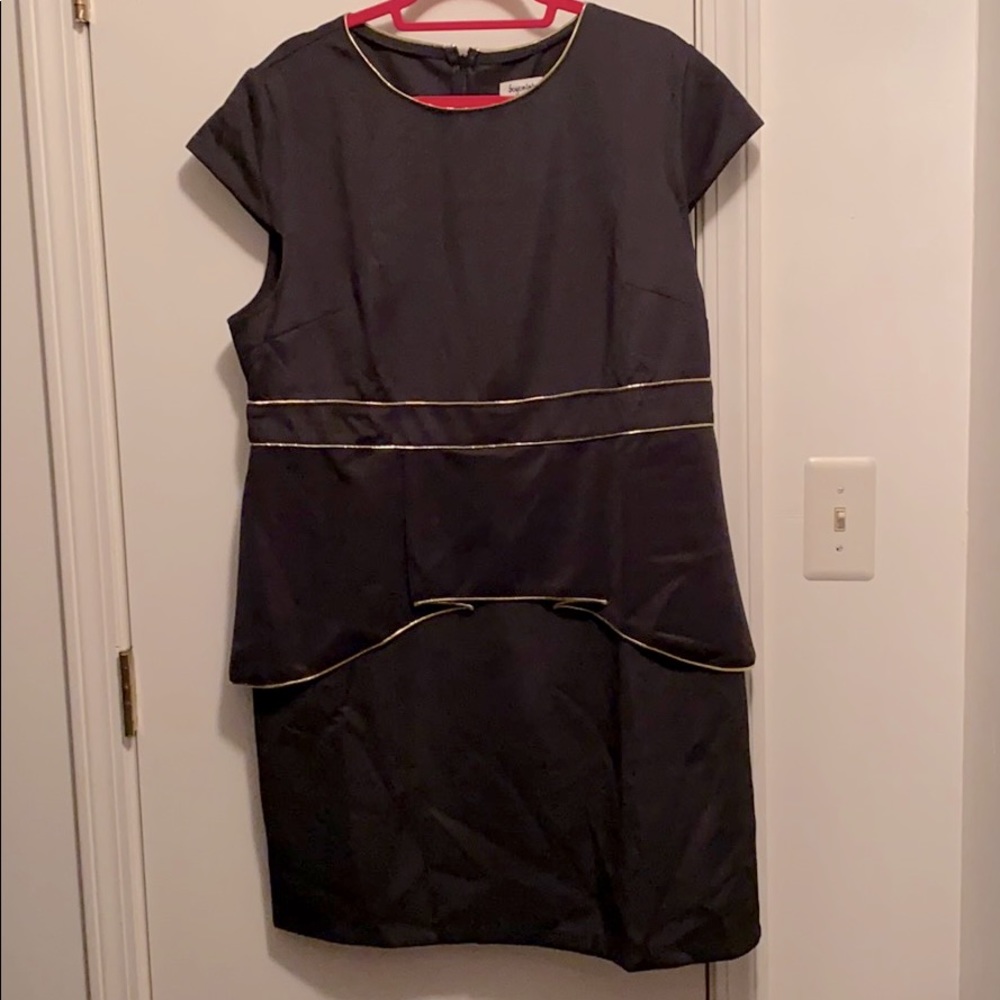 Black and gold trim peplum dress